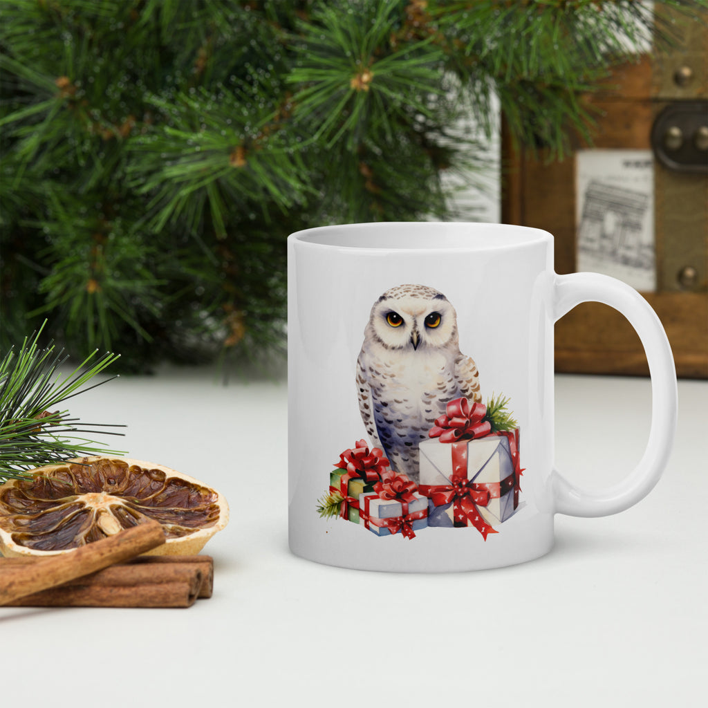White Christmas owl mug