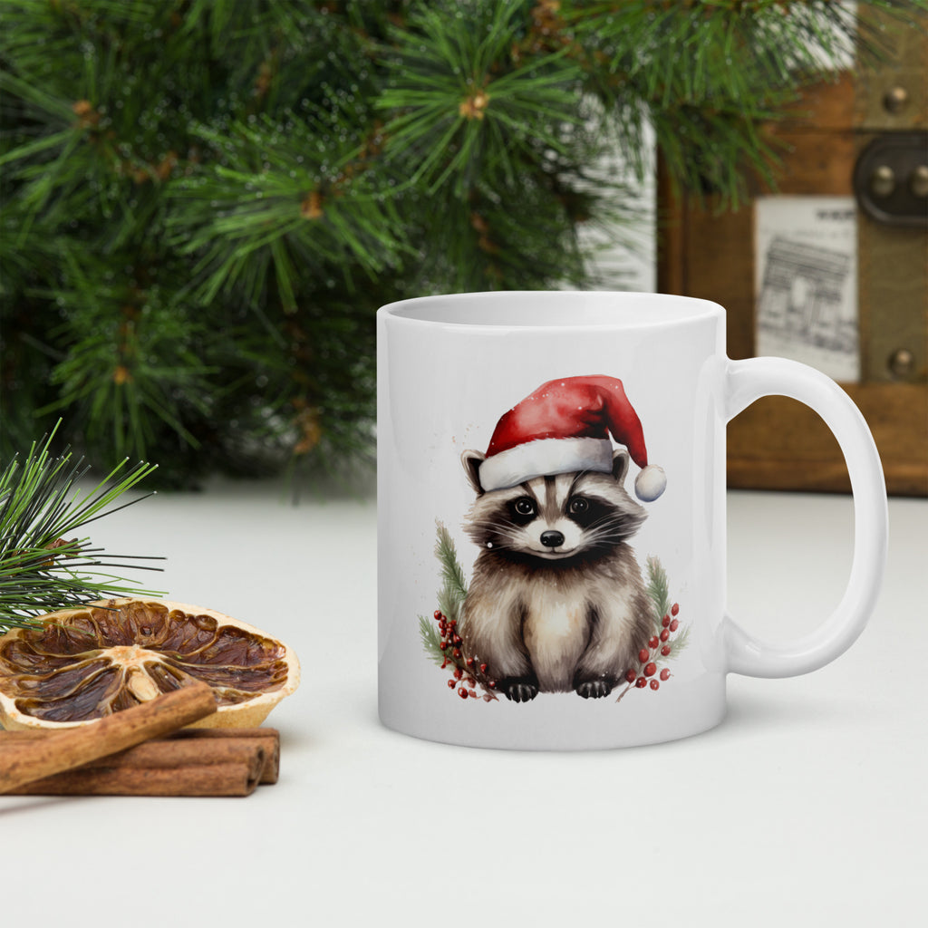 Christmas raccoon mug